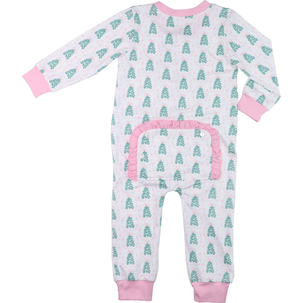 Pink And Green Christmas Tree Print Knit Zipper Pajamas - Shipping Early November  Smocked Threads