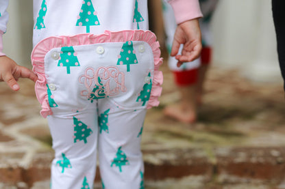 Pink And Green Christmas Tree Print Knit Zipper Pajamas - Shipping Mid November  Monogram