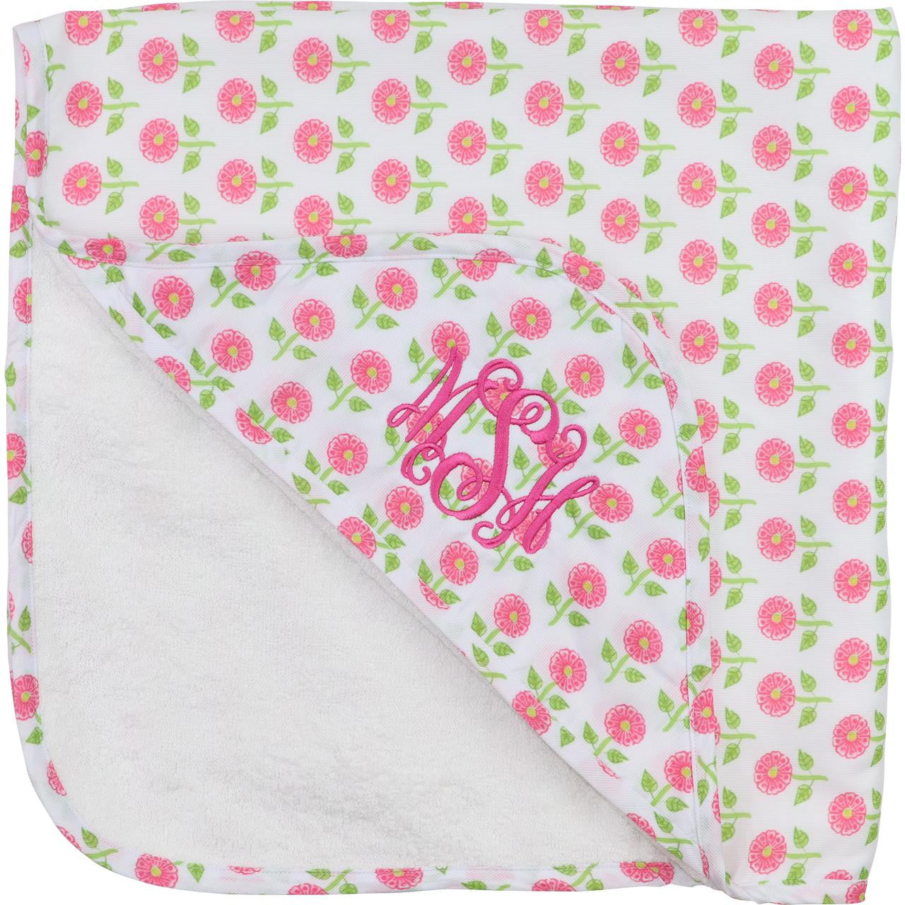 Pink And Green Floral Hooded Towel  Monogram - Cecil and Lou