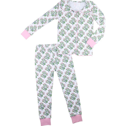 Pink And Green Floral Knit Pajamas  Smocked Threads