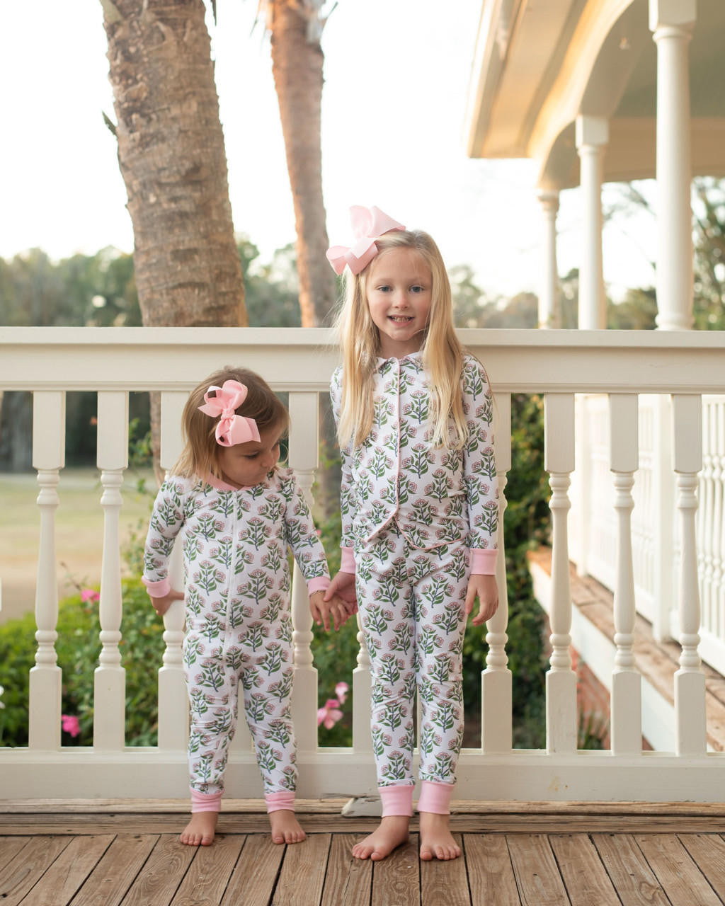 Pink And Green Floral Knit Pajamas  Smocked Threads