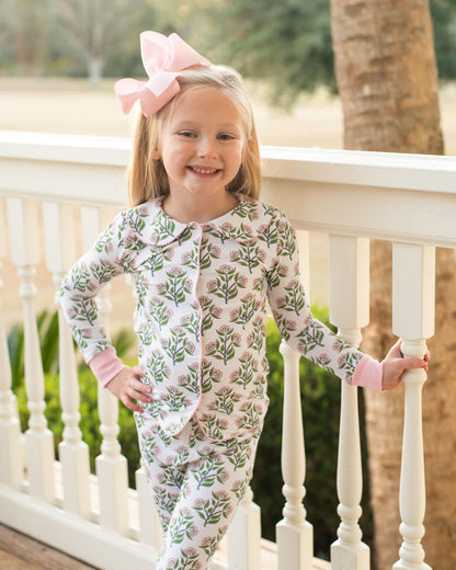 Pink And Green Floral Knit Pajamas  Smocked Threads