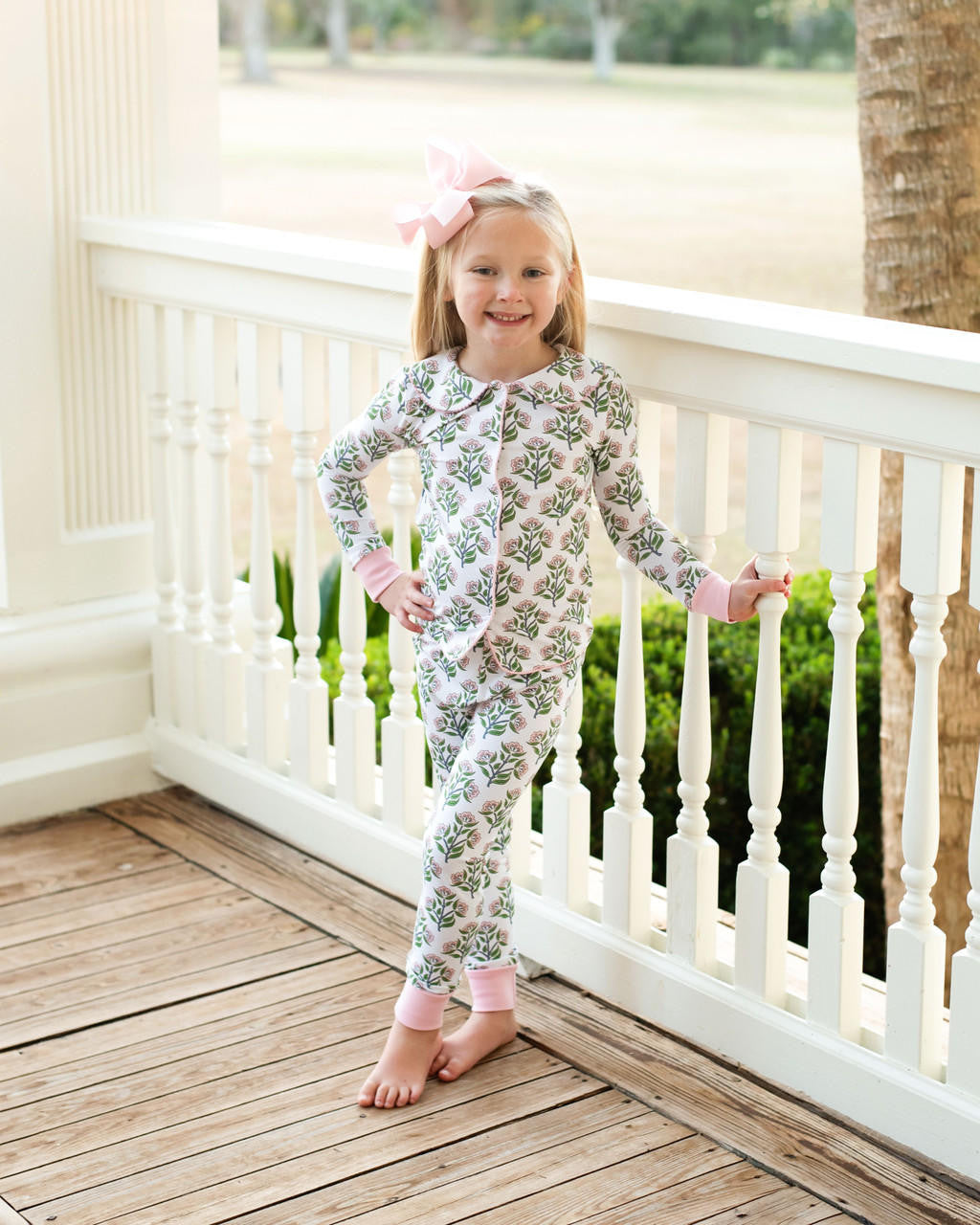 Pink And Green Floral Knit Pajamas  Smocked Threads