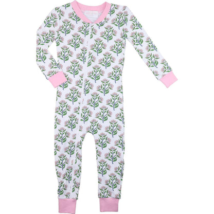 Pink And Green Floral Knit Zipper Pajamas  Smocked Threads