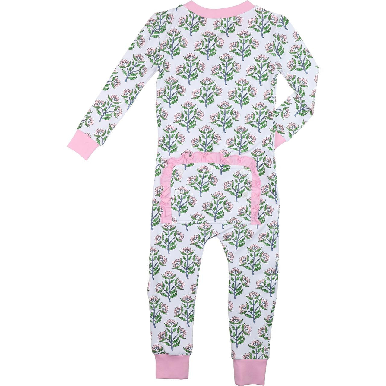 Pink And Green Floral Knit Zipper Pajamas  Smocked Threads