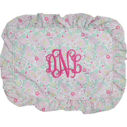 Pink And Green Floral Ruffle Pouch Monogram