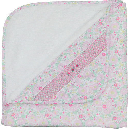 Pink And Green Floral Smocked Hooded Towel