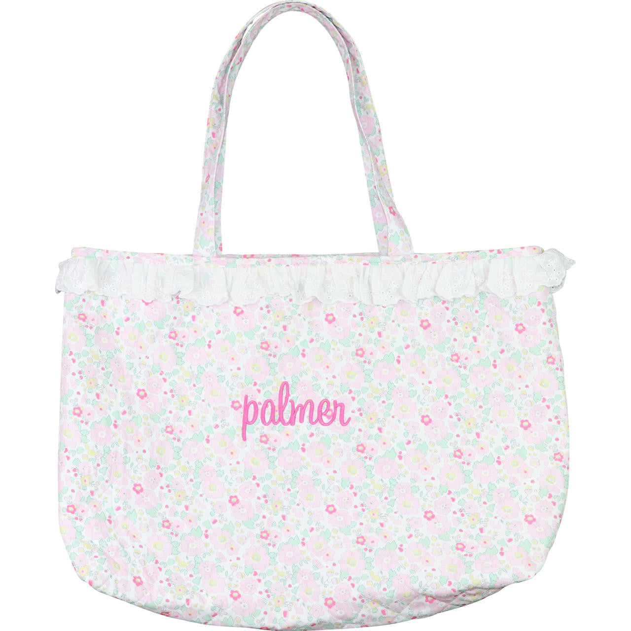 Pink And Green Floral Tote Monogram