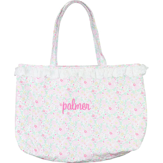 Pink And Green Floral Tote Monogram