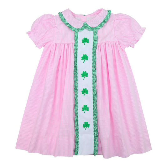  Pink And Green Gingham Embroidered Shamrock Dress  Smocked Threads