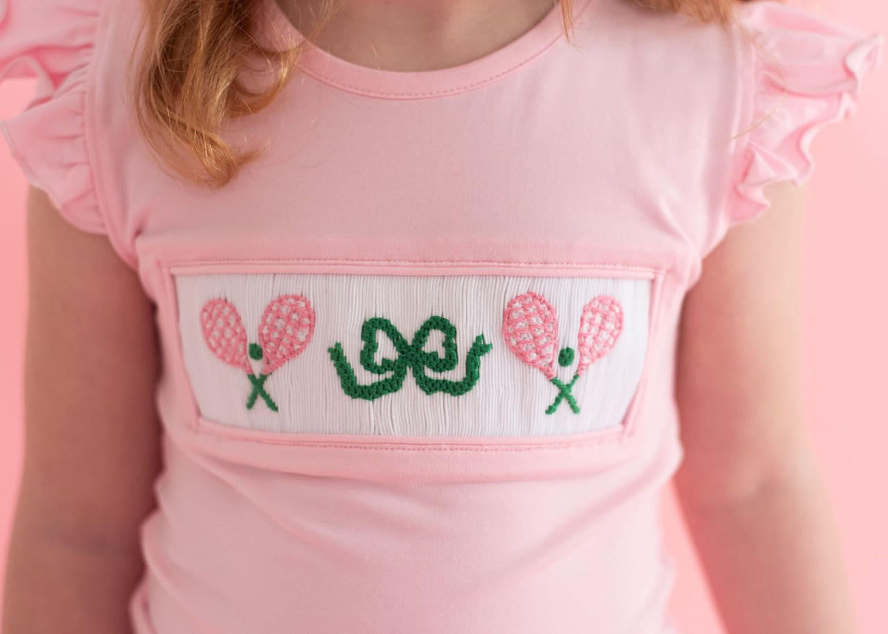 Pink And Green Smocked Tennis Short Set   Smocked Threads