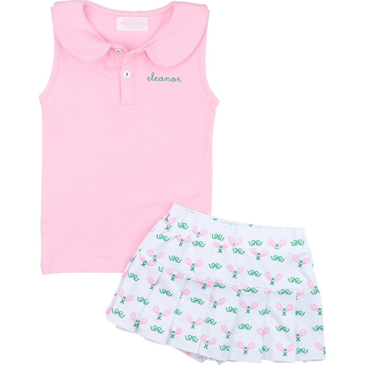 Pink And Green Tennis Skirt Set   Monogram