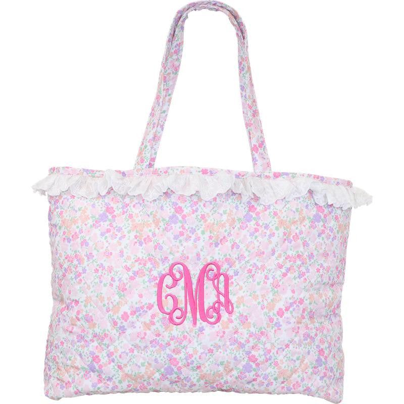 Pink And Lavender Floral Eyelet Tote  Monogram - Cecil and Lou