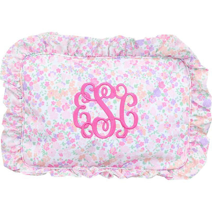 Pink And Lavender Floral Ruffle Pouch  Monogram - Cecil and Lou