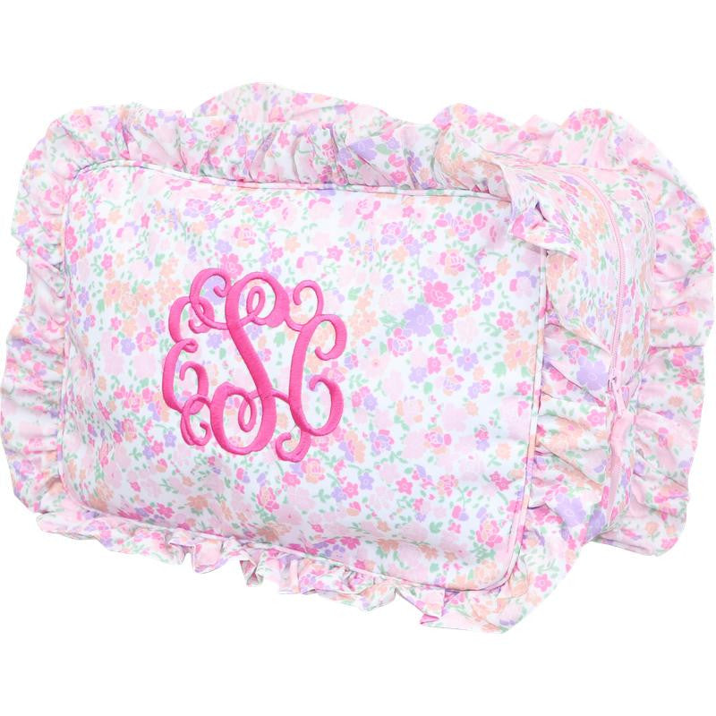 Pink And Lavender Floral Ruffle Pouch  Monogram - Cecil and Lou