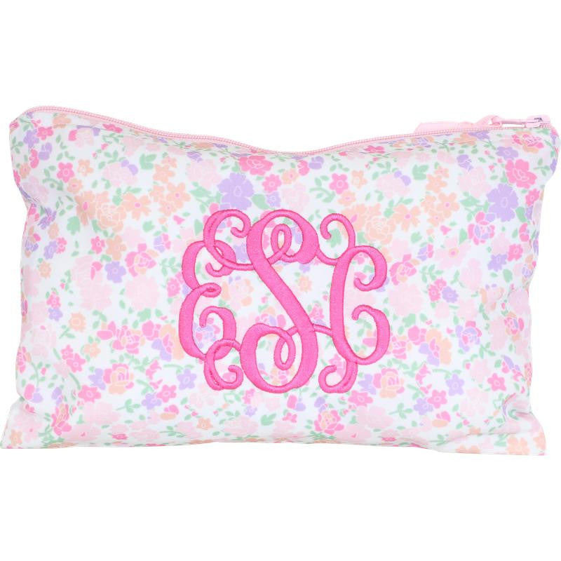 Pink And Lavender Floral Zipper Pouch  Monogram - Cecil and Lou