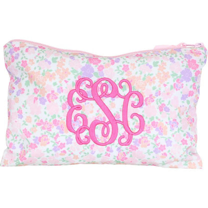 Pink And Lavender Floral Zipper Pouch  Monogram - Cecil and Lou