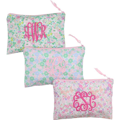 Pink And Lavender Floral Zipper Pouch  Monogram - Cecil and Lou