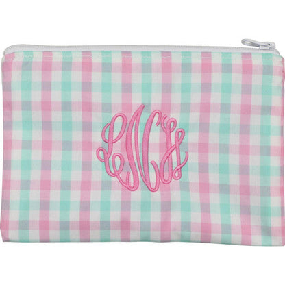 Pink And Mint Plaid Lined Zipper Pouch