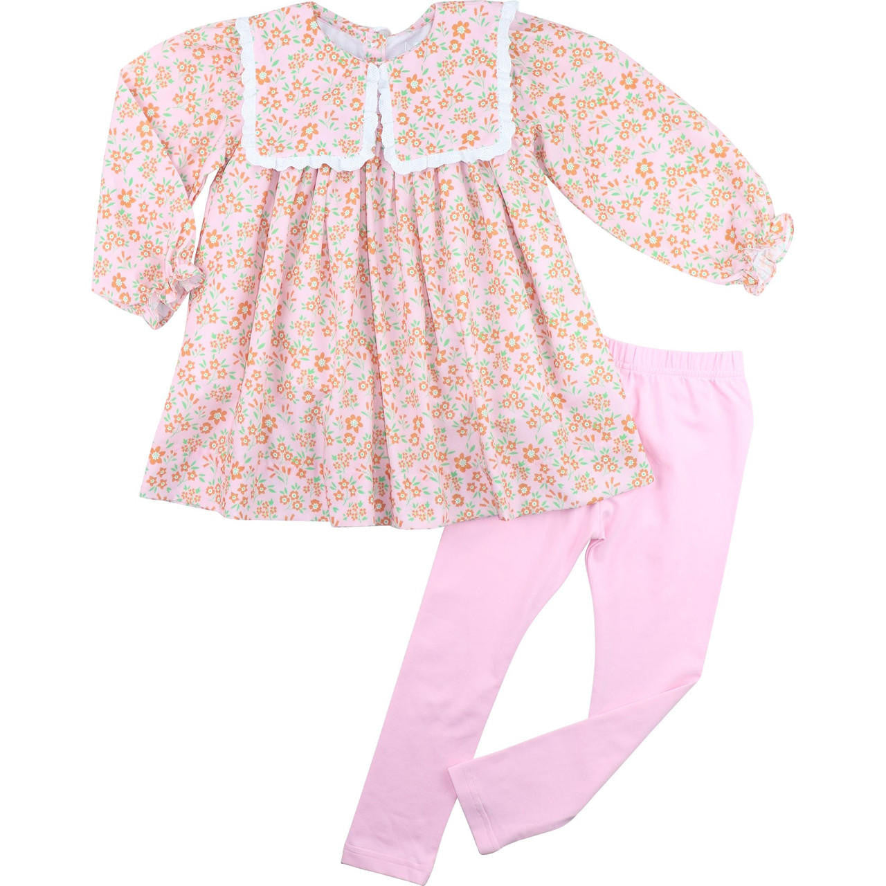 Pink And Orange Floral Eyelet Legging Set - Shipping Early October  Smocked Threads