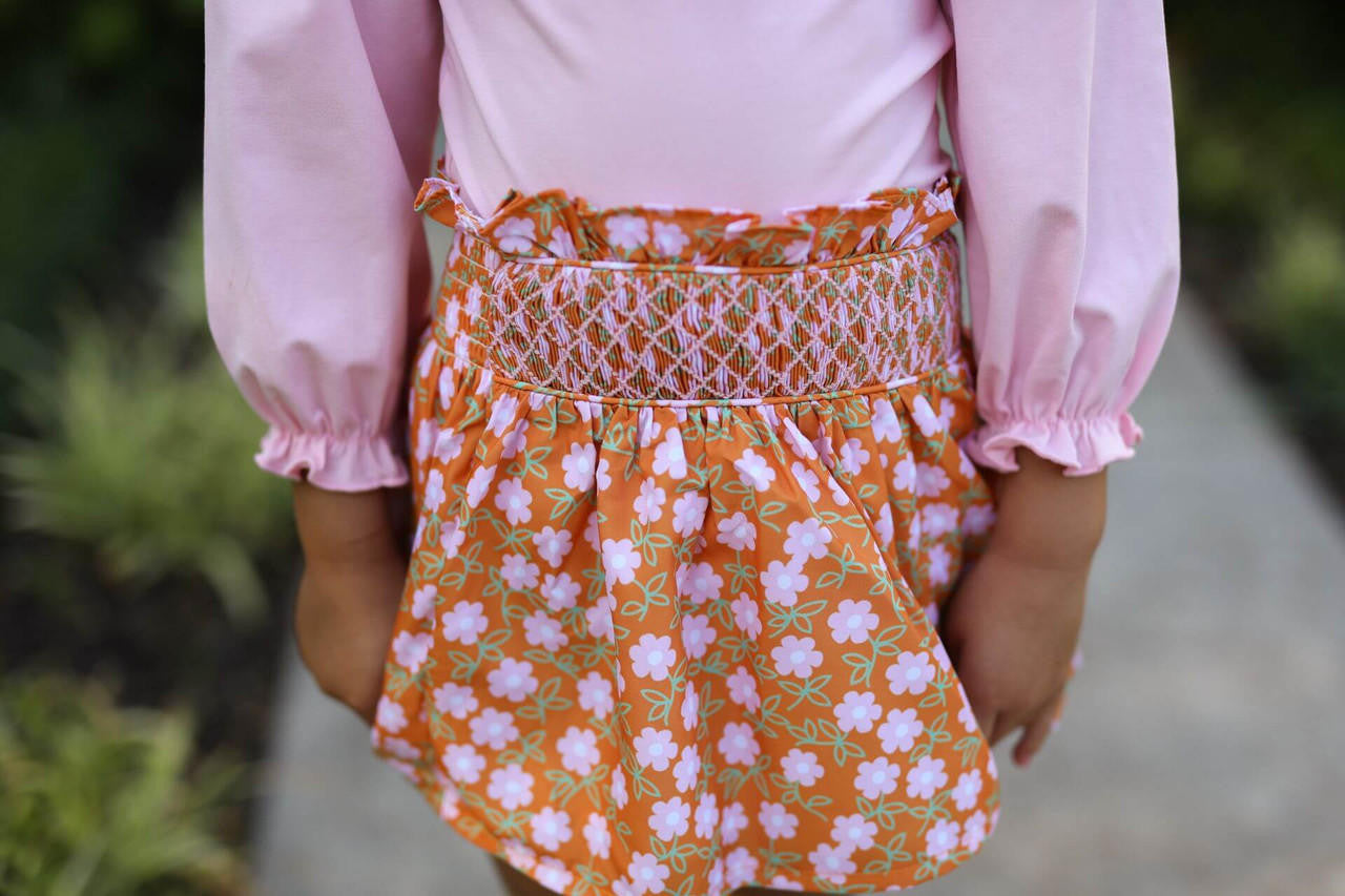 Pink And Orange Floral Smocked Skirt Set  Eliza James Kids