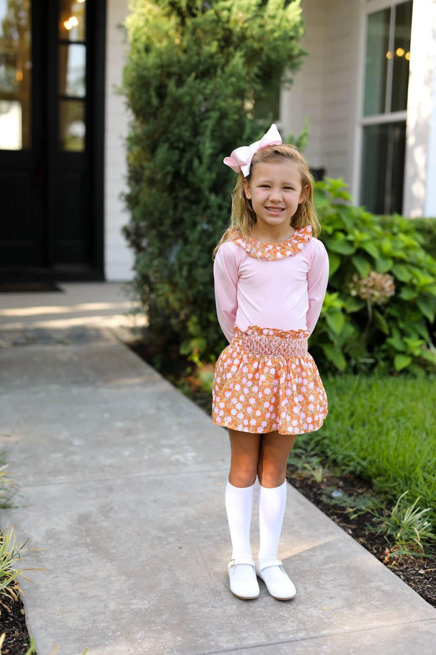 Pink And Orange Floral Smocked Skirt Set  Eliza James Kids