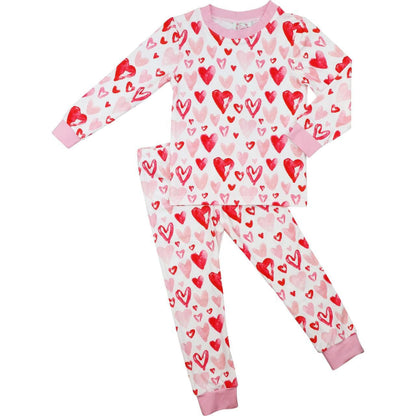 Pink And Red Knit Heart Print Pajamas  Smocked Threads