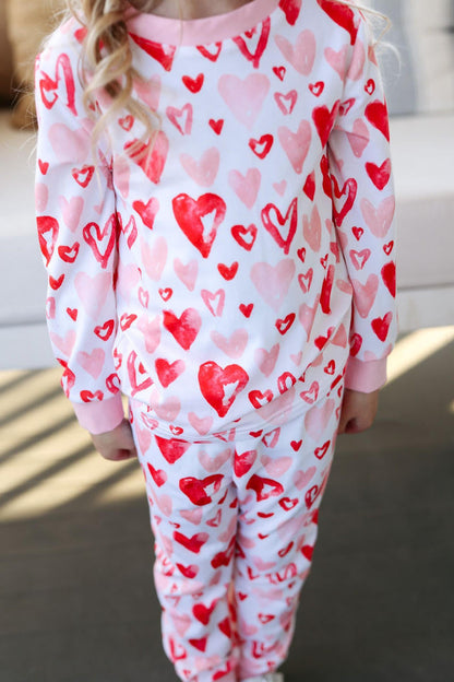 Pink And Red Knit Heart Print Pajamas  Smocked Threads