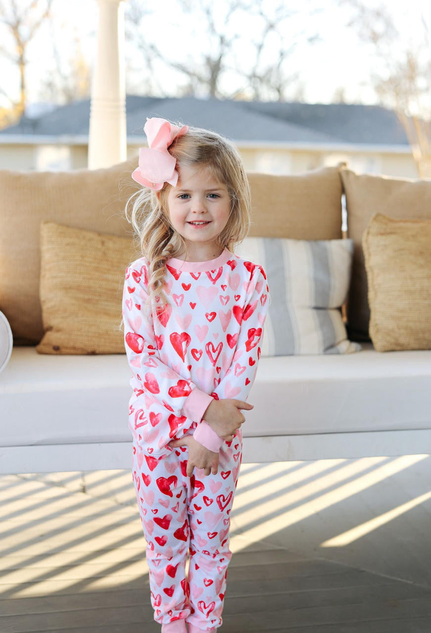 Pink And Red Knit Heart Print Pajamas  Smocked Threads