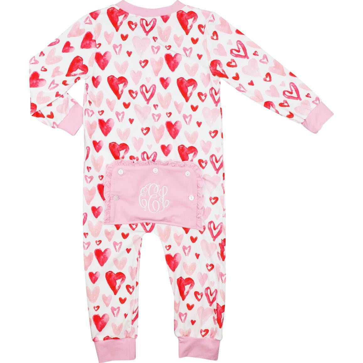 Pink And Red Knit Heart Print Zipper Pajamas  Monogram