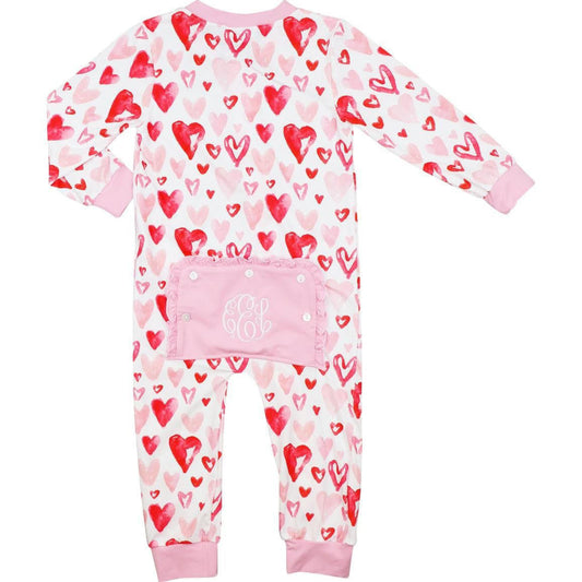 Pink And Red Knit Heart Print Zipper Pajamas  Monogram