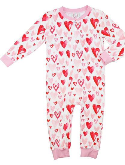 Pink And Red Knit Heart Print Zipper Pajamas  Monogram