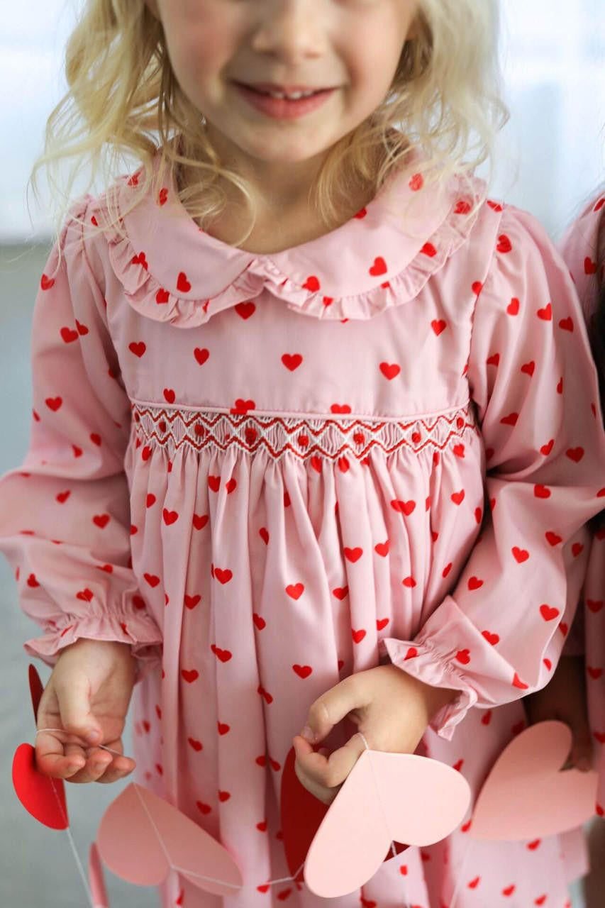 Pink And Red Smocked Hearts Dress