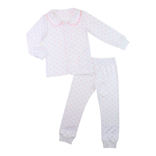 Pink And White Heart Print Knit Pajamas - Shipping Mid January  Smocked Threads