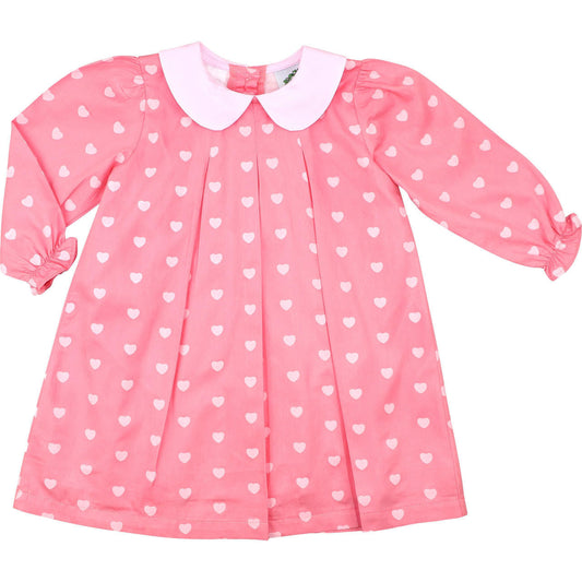 Pink And White Heart Print Pleated Dress - Shipping Late January  Smocked Threads