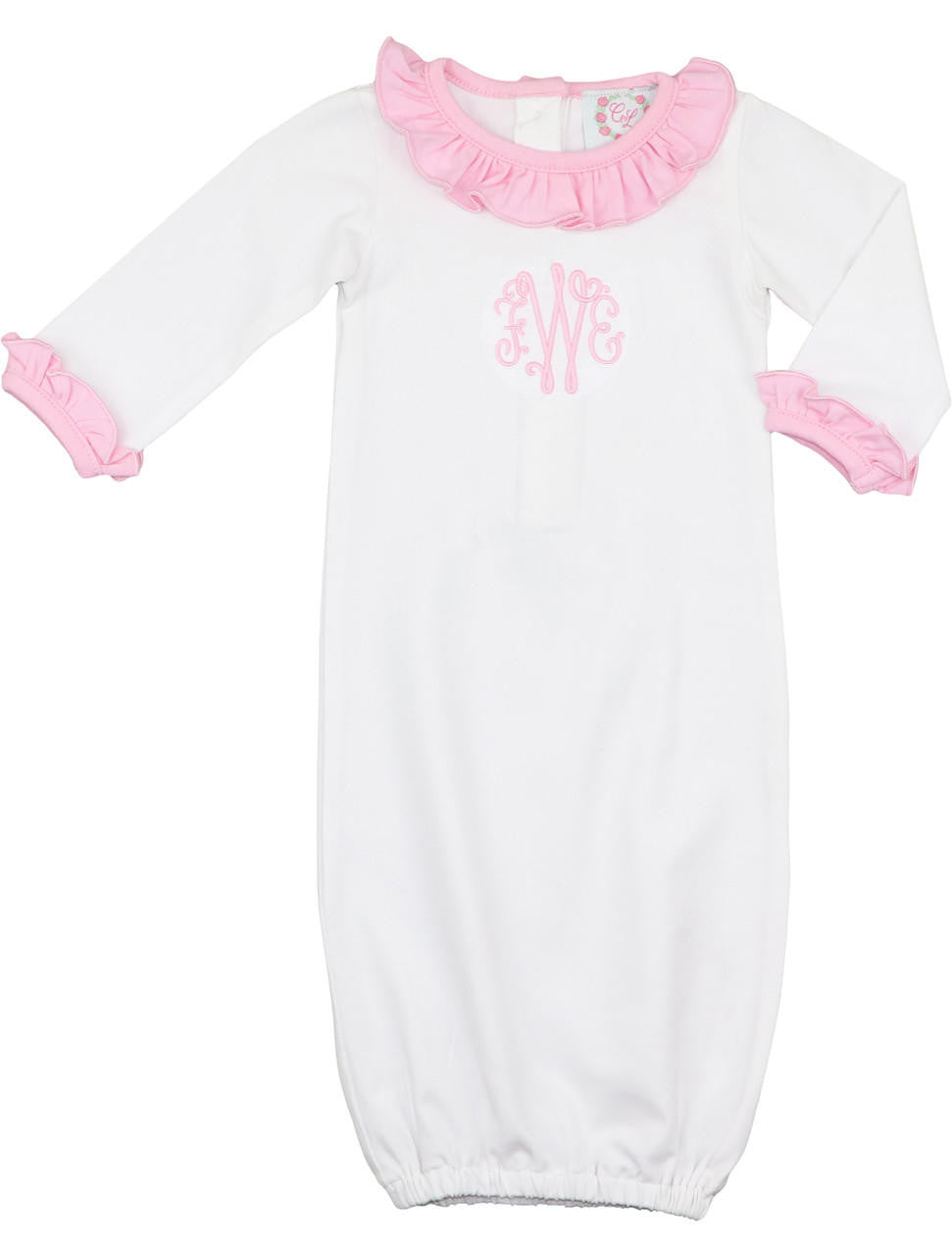 Pink And White Knit Baby Gown Monogram