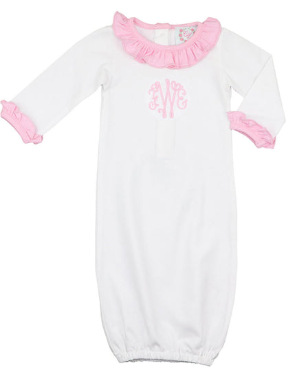 Pink And White Knit Baby Gown Monogram