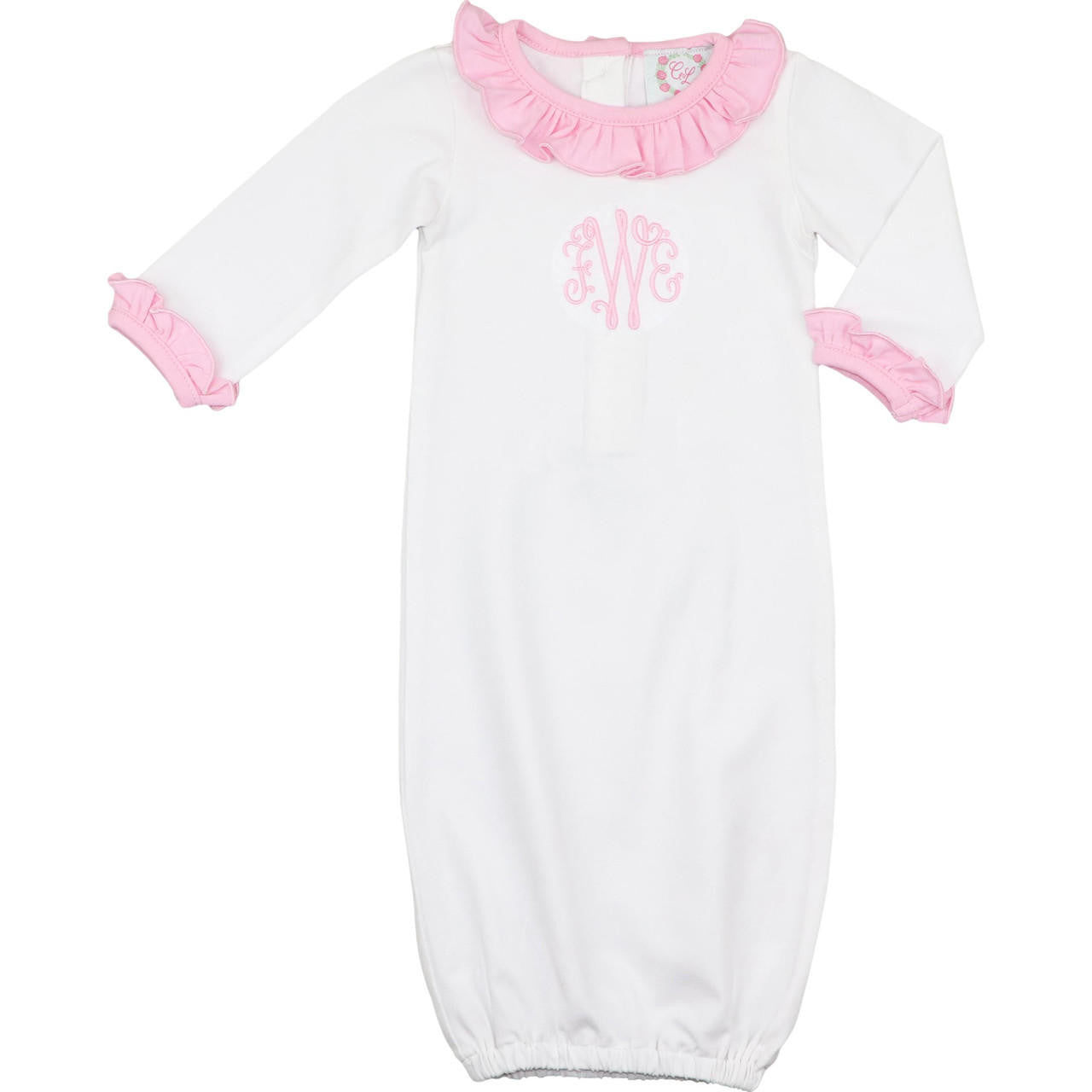 Pink And White Knit Baby Gown Monogram