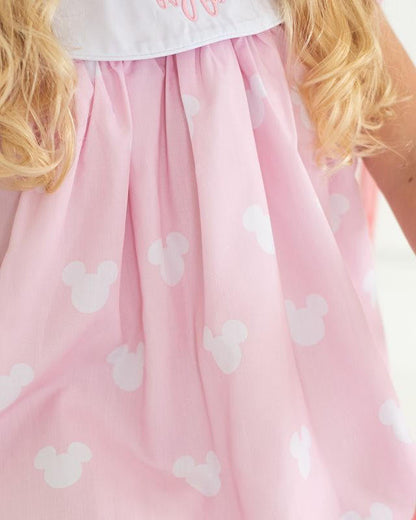 Pink And White Mouse Ears Print Dress  Monogram