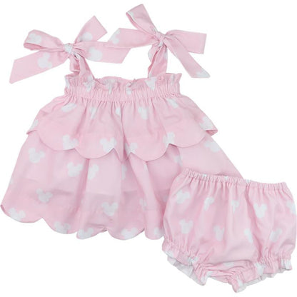 Pink And White Mouse Ears Shoulder Tie Diaper Set  Smocked Threads