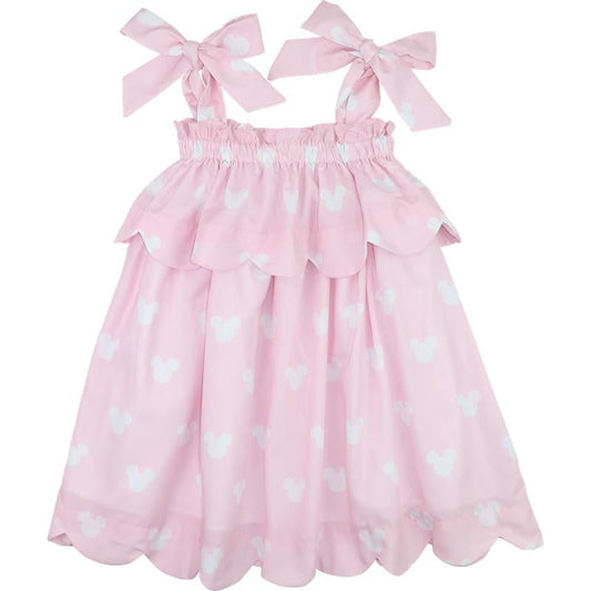 Pink And White Mouse Ears Shoulder Tie Dress  Smocked Threads