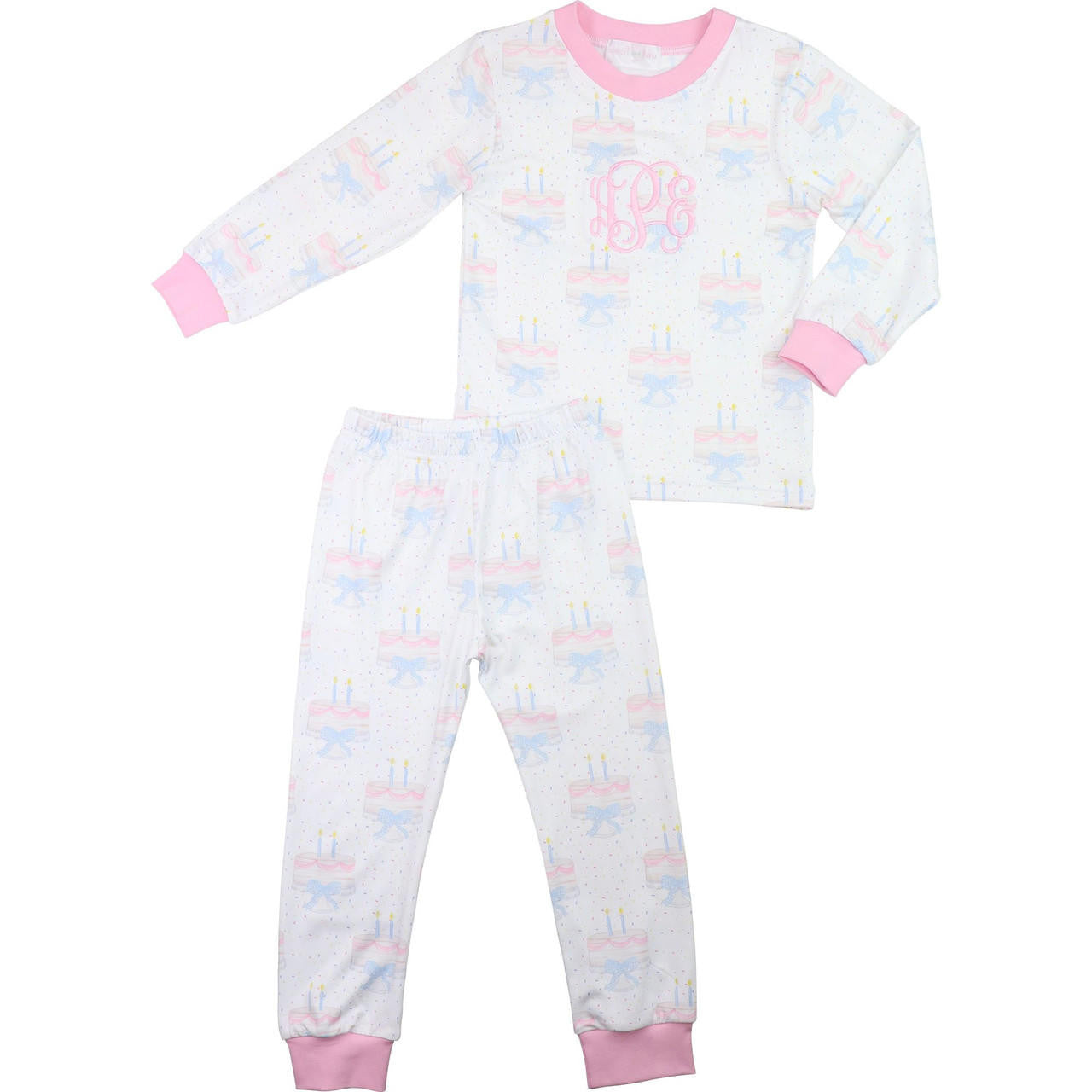 Pink Birthday Cake Knit Pajamas  Monogram