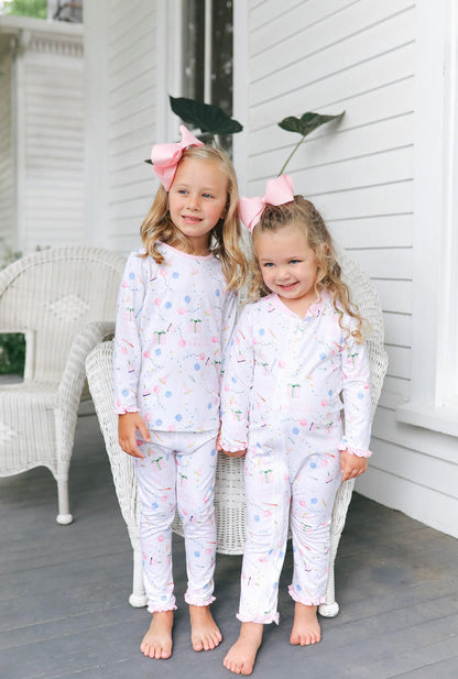 Pink Birthday Print Knit Zipper Pajamas  Monogram - Cecil and Lou