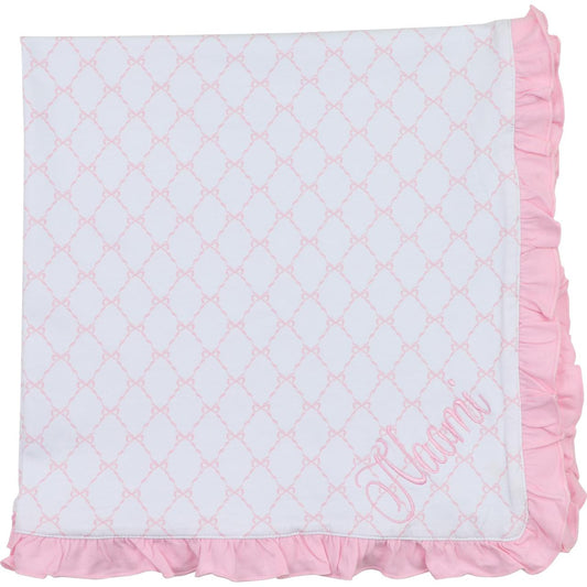 Pink Bow Trellis Baby Blanket   Monogram