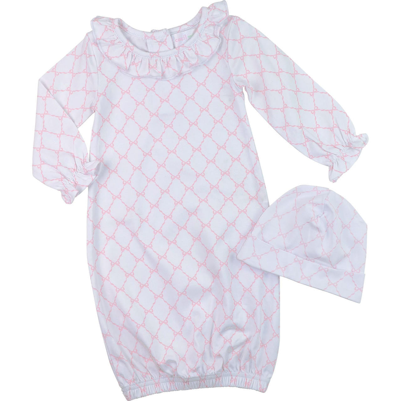 Pink Bow Trellis Baby Gown And Beanie   Smocked Threads