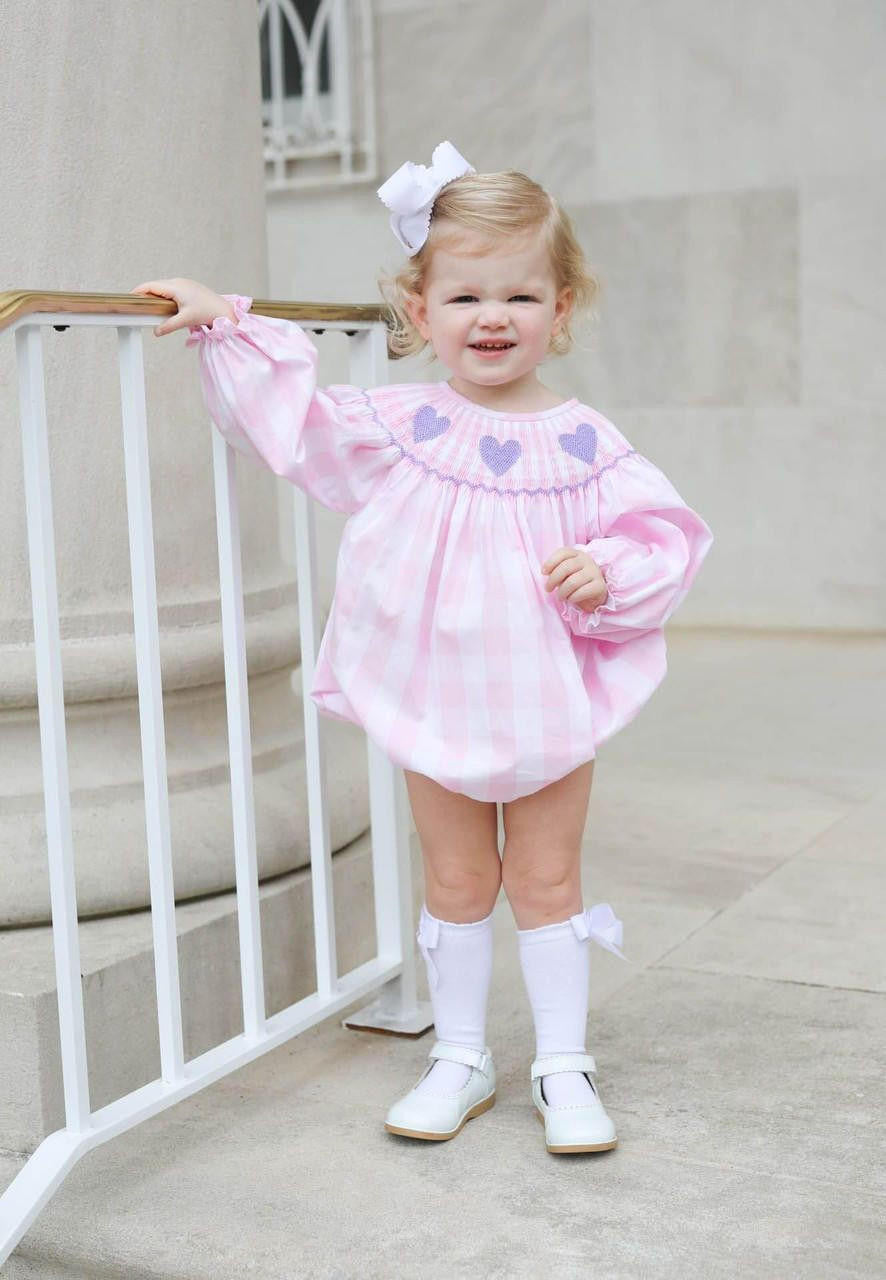 Pink Buffalo Check Smocked Hearts Bubble