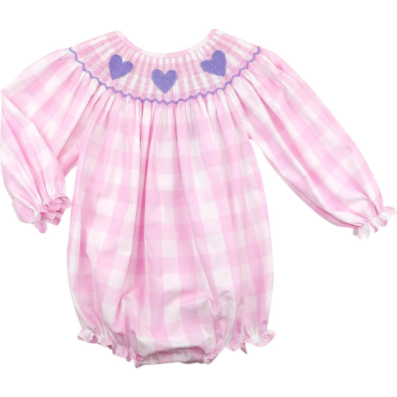 Pink Buffalo Check Smocked Hearts Bubble