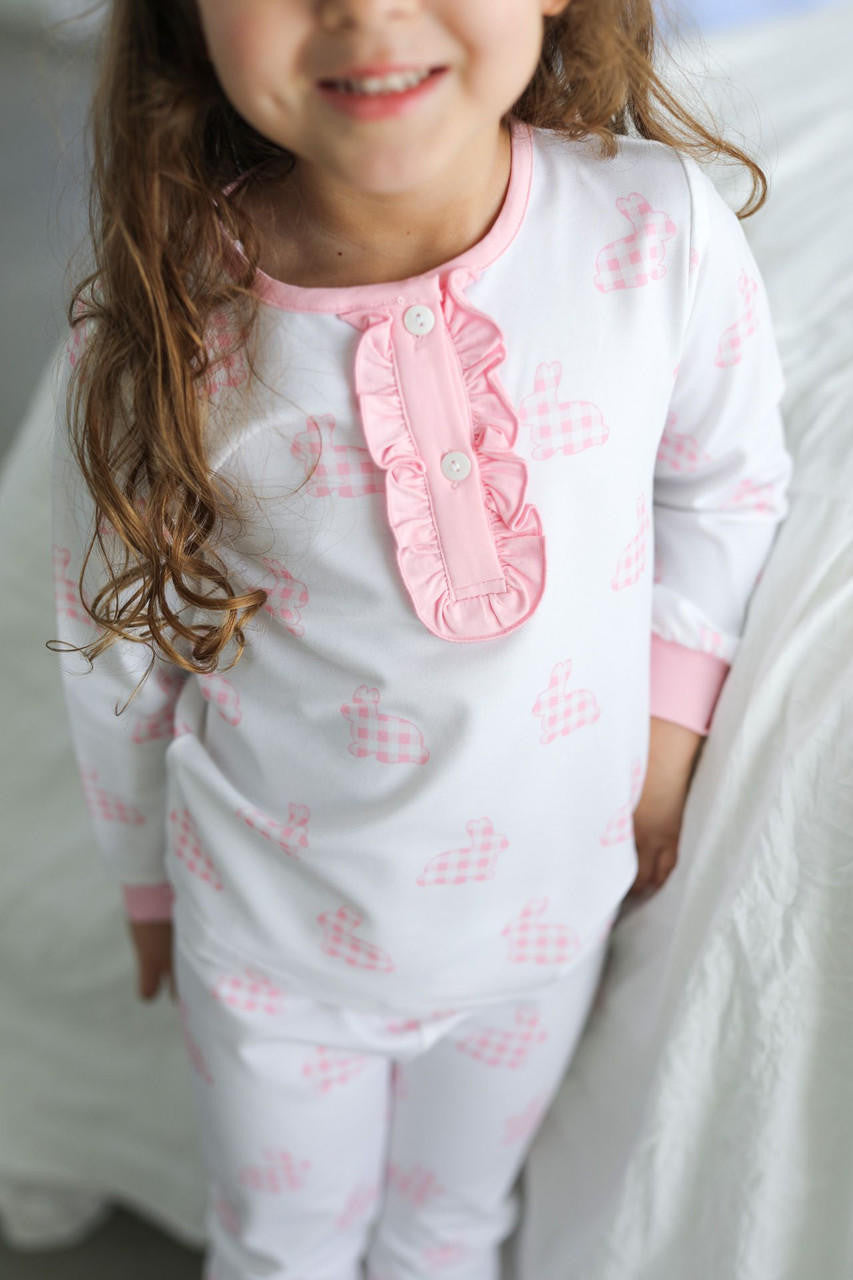 Pink Checked Bunny Knit Pajamas