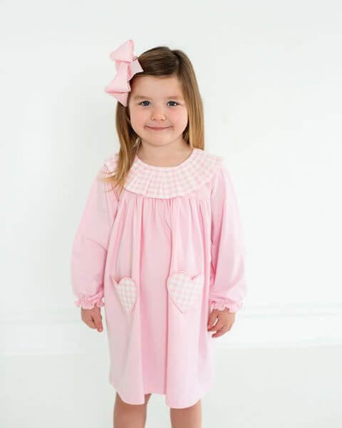 Pink Check Knit Heart Pocket Dress  Eliza James Kids