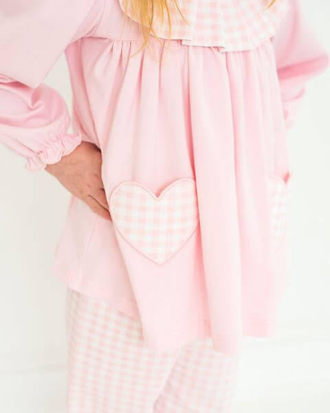 Pink Check Knit Heart Pocket Pant Set  Eliza James Kids